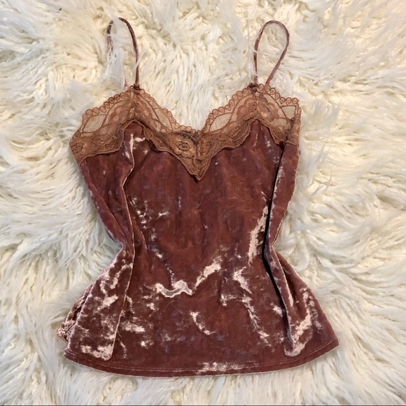 Windsor Tops - Windsor Dusty Rose Crushed Velvet & Lace Cami Tank